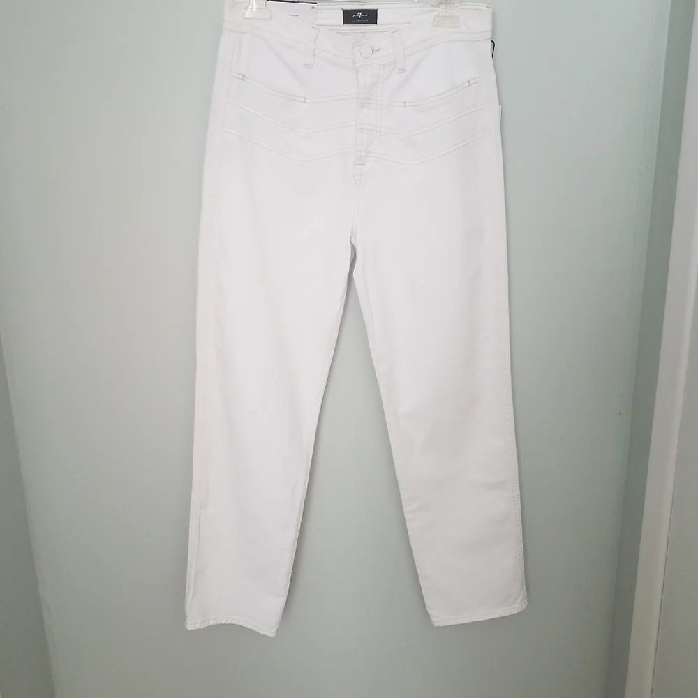 7 For All Mankind High Waisted Cropped Straight in Clean White Size 28 - Picture 6 of 13